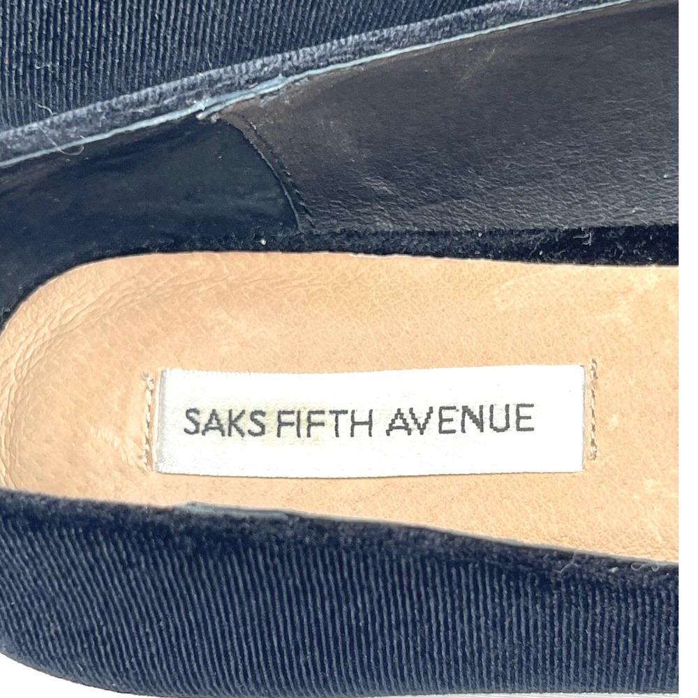 Saks Fifth Avenue Flats Women 10 Black Good Velvet Mary Jane Pointed Toe Luxury - Picture 9 of 16